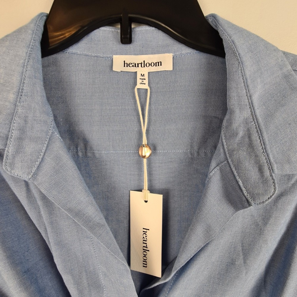 Heartloom Womens Blue Faux Wrap Front Knot Kay Dress Medium Roll Tab Sleeve - Picture 3 of 12